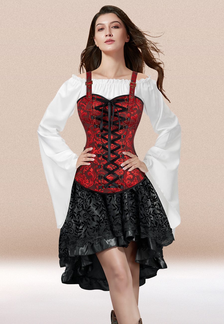 Gothic Outfit Red Corset Dress Suit for Women