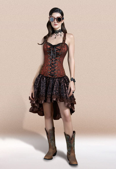 Steampunk Costume Corset, Brown Corset Outfit#color_brown