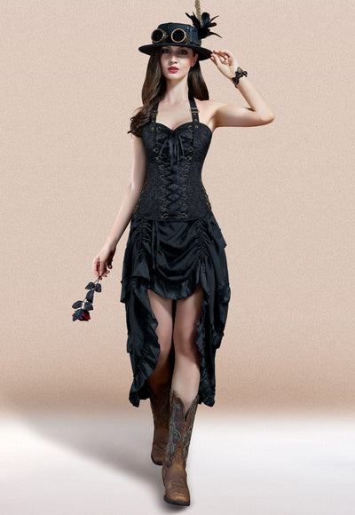 Black Steampunk Corset Dress#color_black