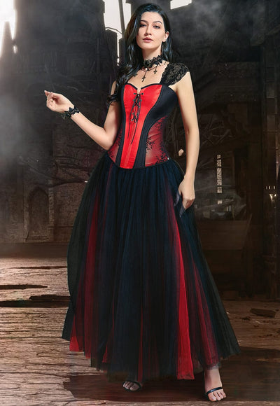 black and red corset dress,renaissance festival costumes plus size#color_red-black