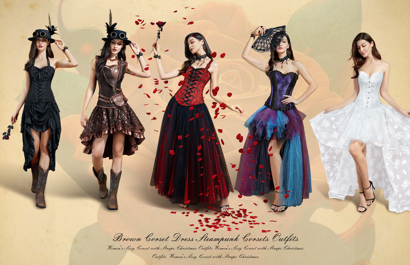 Steampunk Corset Dress Brown Corset Suit for Women – Meet Costumes