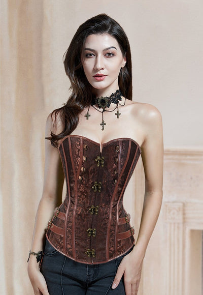 Steampunk Corset Outfit, Brown Bustier Corset Top#color_brown