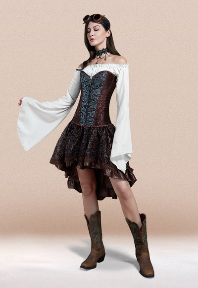 Steampunk Corset Dress, Brown Corset Outfit#color_brown