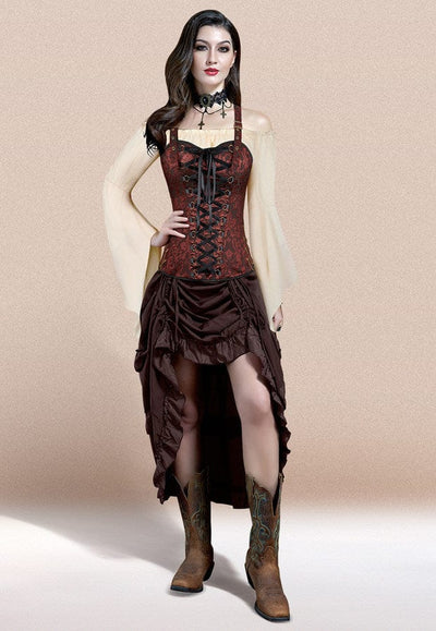 Brown Corset Dress, Steampunk Corset Outfit#color_brown