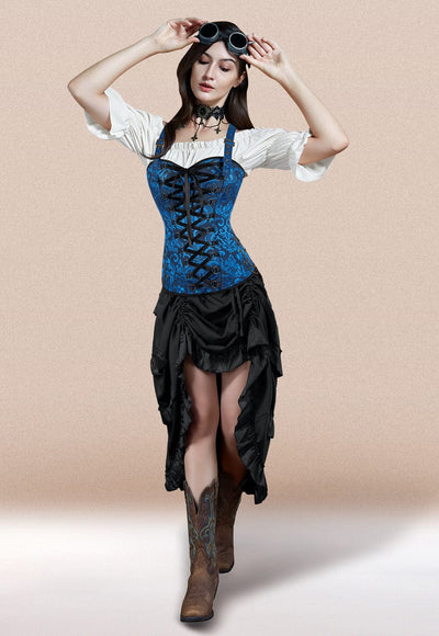 Medieval Corset Outfit, Corset Blue Dress#color_blue