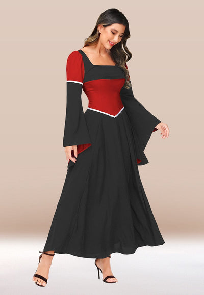 Women's Medieval Renaissance Dress#color_black-red