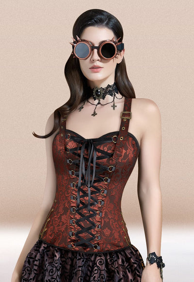 Steampunk Corset Costume, Brown Bustier Corset#color_brown