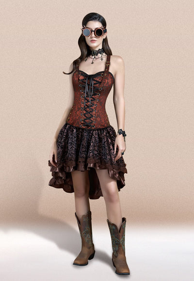 Steampunk Costume Corset, Brown Corset Outfit#color_brown