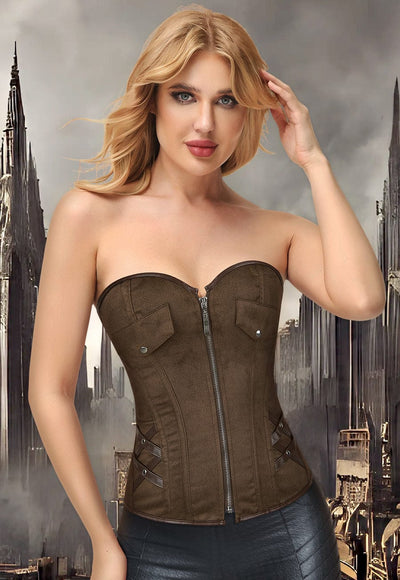 Steampunk Corset Tops, Brown Corset#color_brown